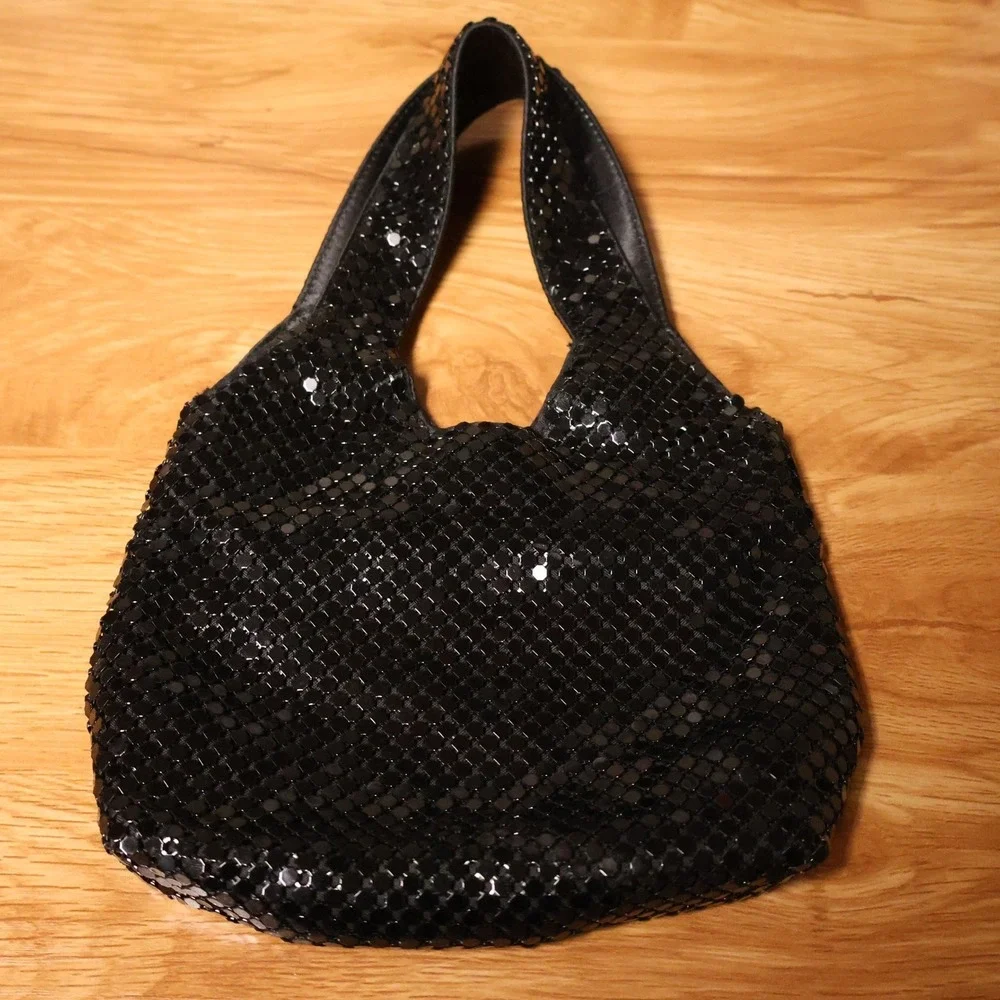 Connie Chainmail Metal Mesh Hobo Bag Vintage Y2K Womens Black Glam Evening Disco